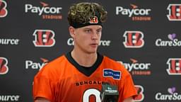 The Cincinnati Bengals Joe Burrow (9) speaks at a press conference after their practice on Tuesday May 20, 2025.