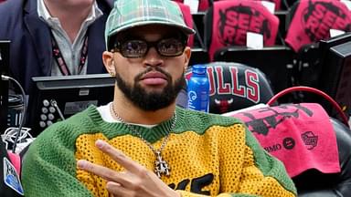Chicago Bears quarterback Caleb Williams during the first half of a game between the Chicago Bulls and the Miami Heat at United Center.