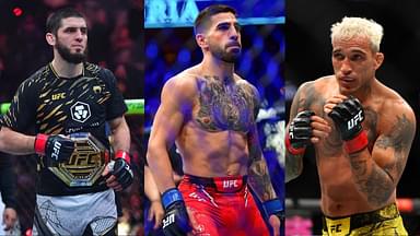 Islam Makhachev (L), Ilia Topuria (C), Charles Oliveira (R)