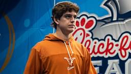 Texas Longhorns quarterback Arch Manning (16) walks onto the field as the Texas Longhorns prepare to play the Arizona State Sun Devils in the Peach Bowl College Football Playoff quarterfinal at Mercedes-Benz Stadium in Atlanta, Georgia, Jan. 1, 2025.