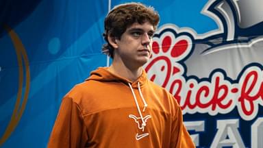 Texas Longhorns quarterback Arch Manning (16) walks onto the field as the Texas Longhorns prepare to play the Arizona State Sun Devils in the Peach Bowl College Football Playoff quarterfinal at Mercedes-Benz Stadium in Atlanta, Georgia, Jan. 1, 2025.