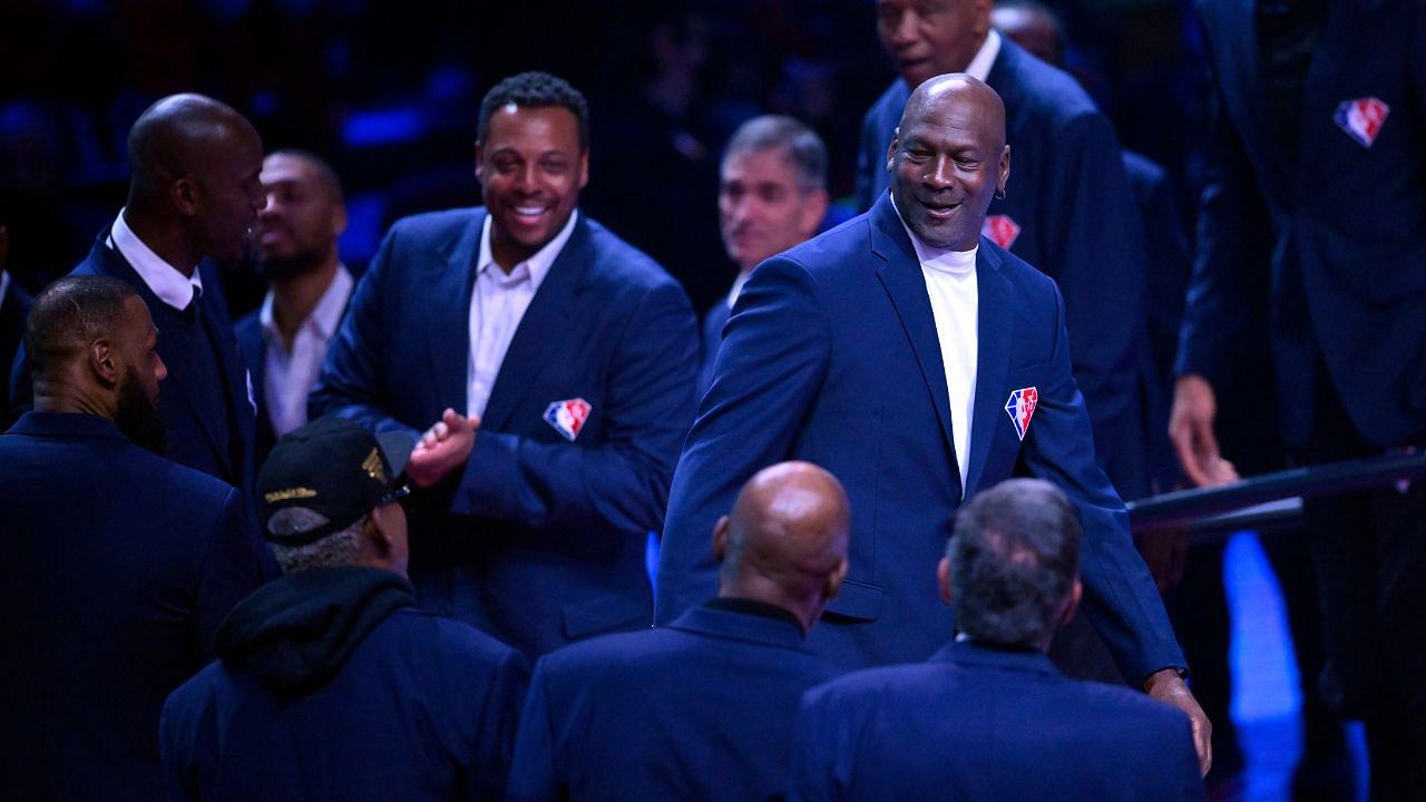 Michael Jordan is honored during halftime during the 2022 NBA All-Star Game at Rocket Mortgage FieldHouse.