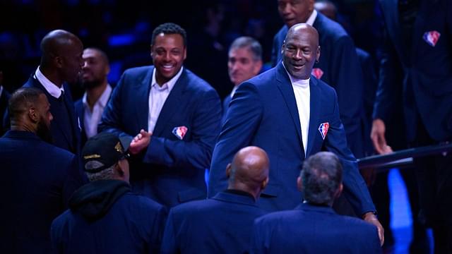 Michael Jordan is honored during halftime during the 2022 NBA All-Star Game at Rocket Mortgage FieldHouse.