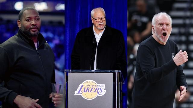 Robert Horry (L), Phil Jackson (C), Gregg Popovich (R)
