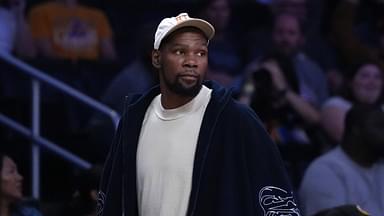May 27, 2025; Los Angeles, California, USA; Kevin Durant attends a WNBA game between the Atlanta Dream and LA Sparks at Crypto.com Arena. Mandatory Credit: Kirby Lee-Imagn Images