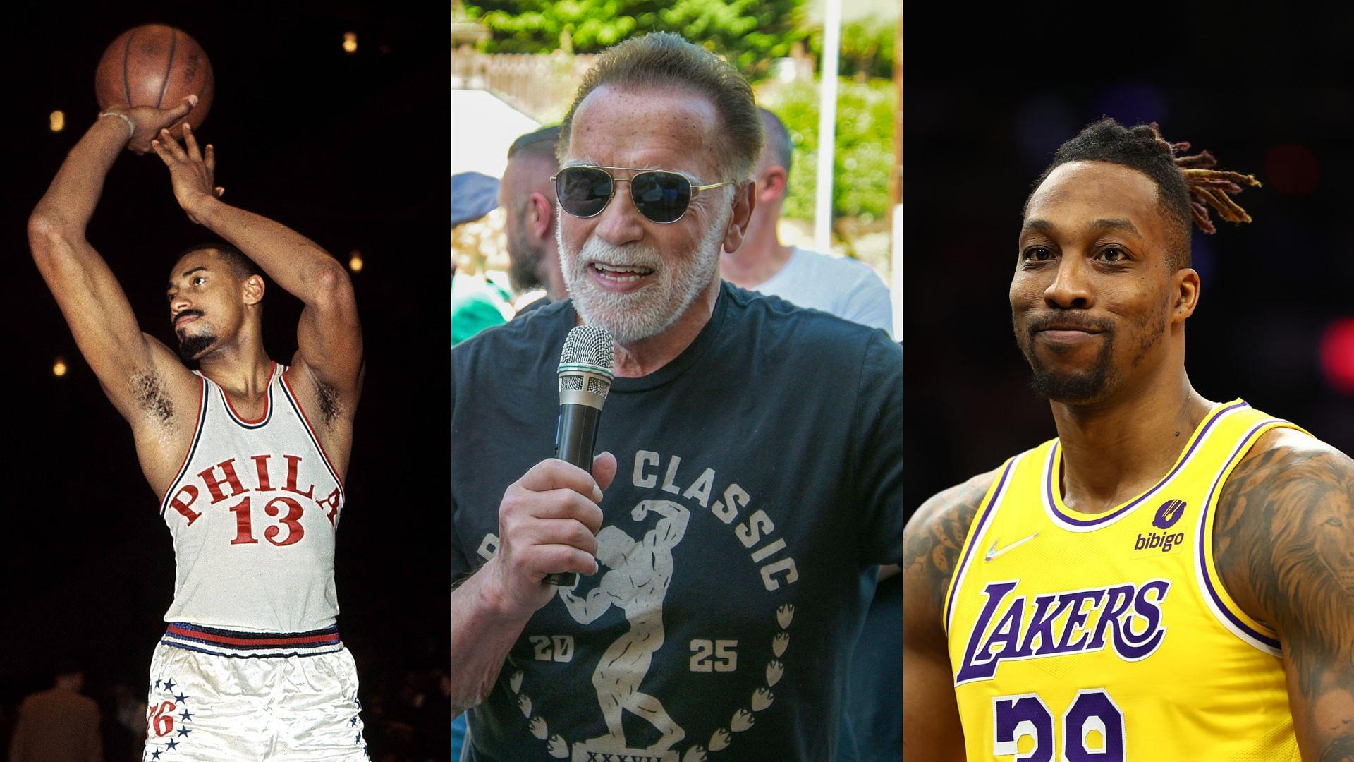 Wilt Chamberlain (L), Arnold Schwarzenegger (C), and Dwight Howard (R)
