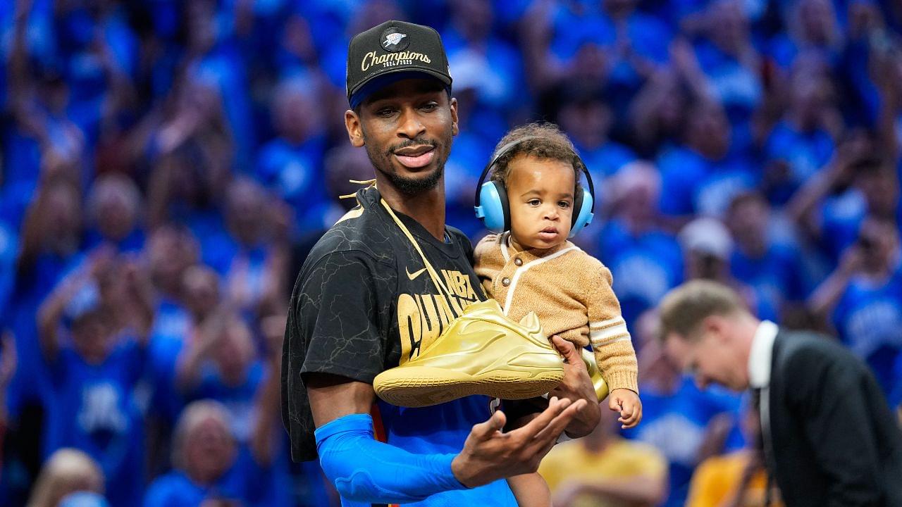 Oklahoma City Thunder guard Shai Gilgeous-Alexander (2) after winning game seven of the 2025 NBA Finals against the Indiana Pacers at Paycom Center.