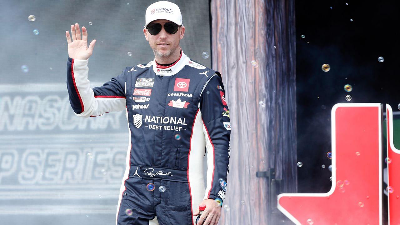 NASCAR Cup Series driver Denny Hamlin (11) walks out onto the stage for driver introductions before the EchoPark Automotive Grand Prix at Circuit of the Americas.