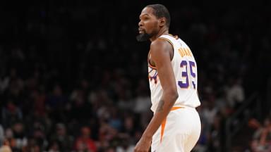 Mar 19, 2025; Phoenix, Arizona, USA; Phoenix Suns forward Kevin Durant (35) looks on against the Chicago Bulls during the second half at PHX Aena.
