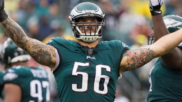 Sep 23, 2018; Philadelphia, PA, USA; Philadelphia Eagles defensive end Chris Long (56) reacts to a defensive stop against the Indianapolis Colts during the third quarter at Lincoln Financial Field.