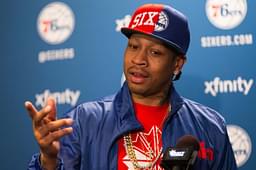 Apr 8, 2016; Philadelphia, PA, USA; Philadelphia 76ers legend Allen Iverson talks about his selection for enshrinement in the Naismith Memorial Basketball Hall of Fame as a member of the Class of 2016 during a press conference at Wells Fargo Center