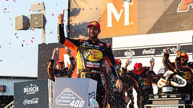 NASCAR Cup Series Driver Chase Briscoe celebrates winning the Great American Getaway 400 at Pocono Raceway on June 22, 2025.