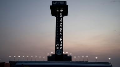 NASCAR Cup Series driver Denny Hamlin (11) leads the race with 176 laps to go during the Cracker Barrel 400 NASCAR Cup Series race at Nashville Superspeedway in Lebanon, Tenn., Sunday, June 1, 2025.
