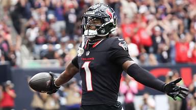 Houston Texans wide receiver Stefon Diggs (1) scores against the Jacksonville Jaguars in the first quarter at NRG Stadium.