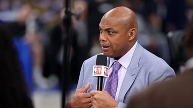NBA TV analyst Charles Barkley talks on set before game three of the 2024 NBA Finals between the Boston Celtics and the Dallas Mavericks at American Airlines Center