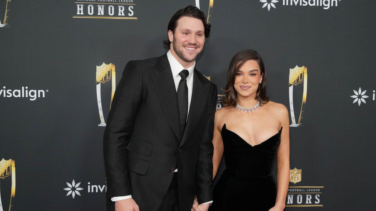 Josh Allen and Hailee Steinfeld on the red carpet before Super Bowl LIX NFL Honors at Saenger Theatre.