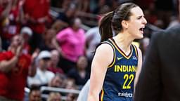 Jun 17, 2025; Indianapolis, Indiana, USA; Indiana Fever guard Caitlin Clark (22) celebrates in the second half against the Connecticut Sun at Gainbridge Fieldhouse. Mandatory Credit: Trevor Ruszkowski-Imagn Images