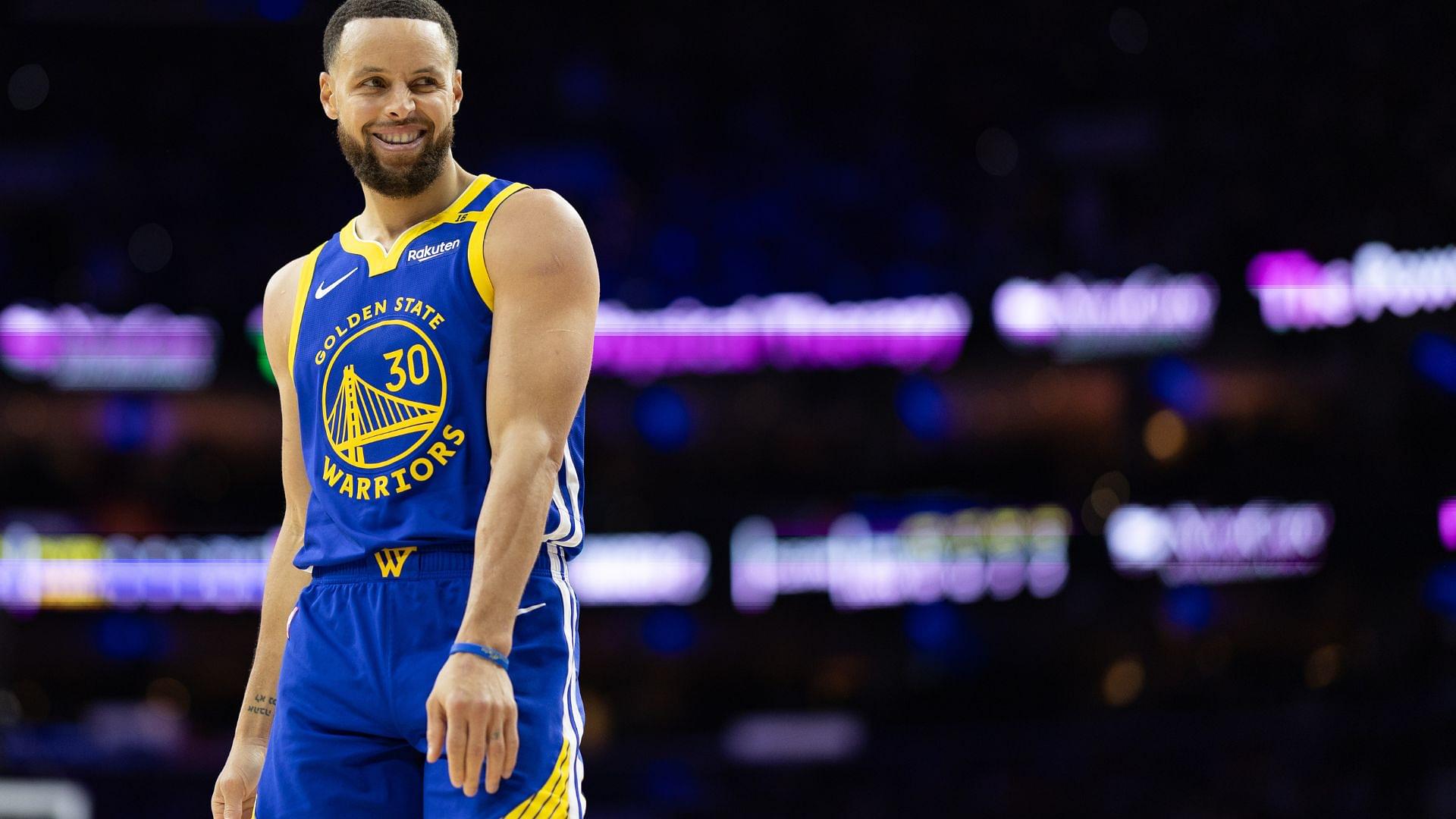 Mar 1, 2025; Philadelphia, Pennsylvania, USA; Golden State Warriors guard Stephen Curry (30) reacts during the second quarter against the Philadelphia 76ers at Wells Fargo Center