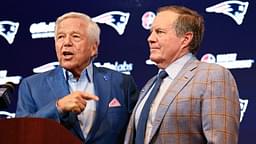 New England Patriots owner Robert Kraft (left) and Patriots former head coach Bill Belichick (right) and hold a press conference at Gillette Stadium to announce Belichick's exit from the team.