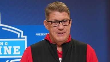 Tampa Bay Buccaneers general manager Jason Licht speaks during the NFL Scouting Combine at the Indiana Convention Center.