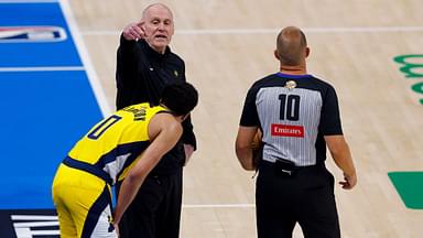 Jun 16, 2025; Oklahoma City, Oklahoma, USA; Indiana Pacers head coach Rick Carlisle motions to the bench as guard Tyrese Haliburton (0) looks on in the first quarter against the Oklahoma City Thunder during game five of the 2025 NBA Finals at Paycom Center. Mandatory Credit: Alonzo Adams-Imagn Images