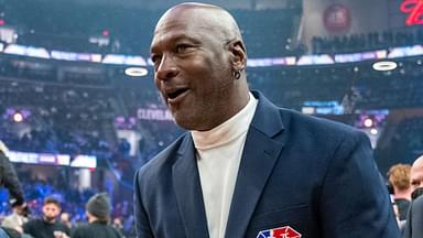 NBA great Michael Jordan is honored for being selected to the NBA 75th Anniversary Team during halftime in the 2022 NBA All-Star Game at Rocket Mortgage FieldHouse