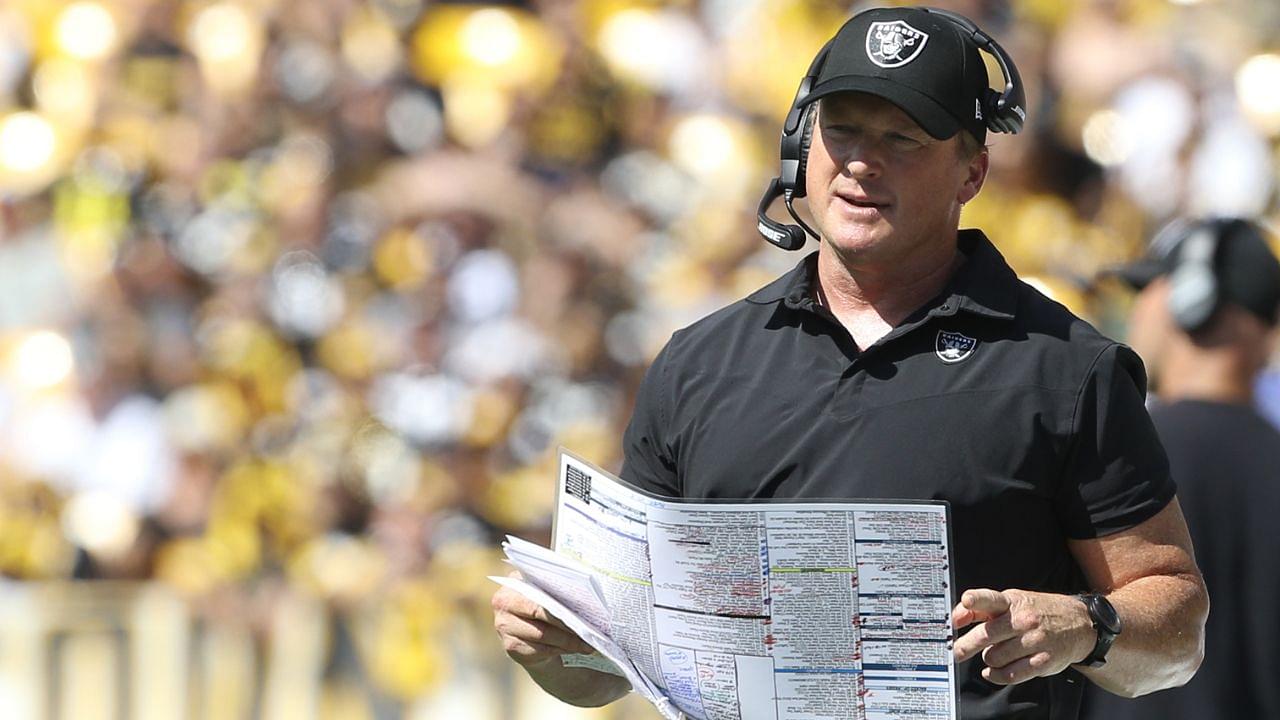 Las Vegas Raiders head coach Jon Gruden looks on from the sidelines against the Pittsburgh Steelers during the second quarter at Heinz Field. Las Vegas won 26-17.