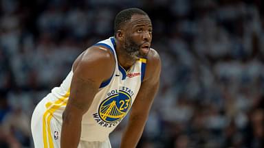May 8, 2025; Minneapolis, Minnesota, USA; Golden State Warriors forward Draymond Green (23) looks on against the Minnesota Timberwolves in the second half during game two of the second round for the 2025 NBA Playoffs at Target Center.