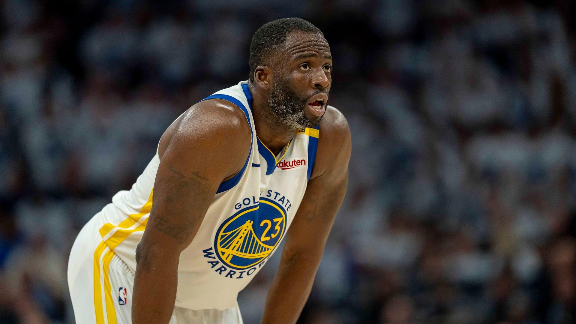 May 8, 2025; Minneapolis, Minnesota, USA; Golden State Warriors forward Draymond Green (23) looks on against the Minnesota Timberwolves in the second half during game two of the second round for the 2025 NBA Playoffs at Target Center.
