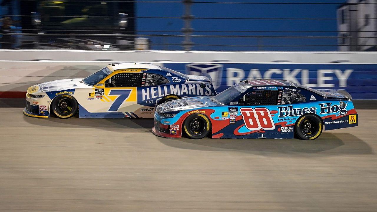 NASCAR Xfinity Series driver Justin Allgaier (7) battles Connor Zilisch (88) during the Tennessee Lottery 250 at Nashville Superspeedway in Lebanon, Tenn.