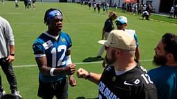 Jacksonville Jaguars wide receiver Travis Hunter (12) greets fans during the second mandatory minicamp at Miller Electric Center Wednesday, June 11, 2025 in Jacksonville, Fla.