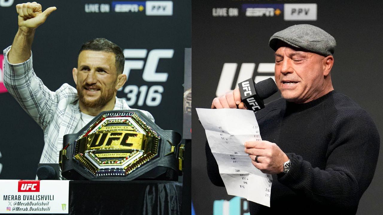 Merab Dvalishvili (L), Joe Rogan (R)