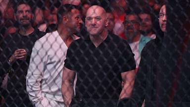 UFC CEO Dana White watches the fight between Cub Swanson (red gloves) and Billy Quarantillo (blue gloves) at Amalie Arena.