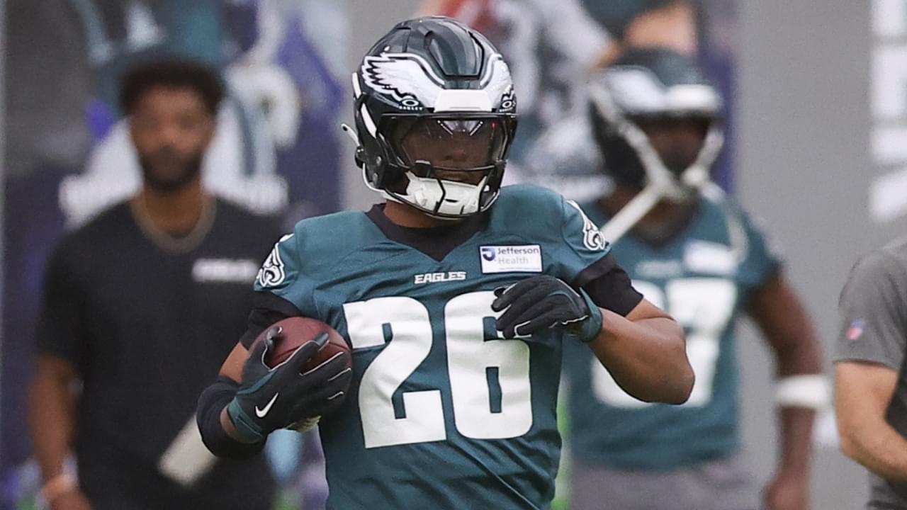 May 28, 2025; Philadelphia, PA, USA; Philadelphia Eagles running back Saquon Barkley (26) during OTAs at NovaCare Complex.