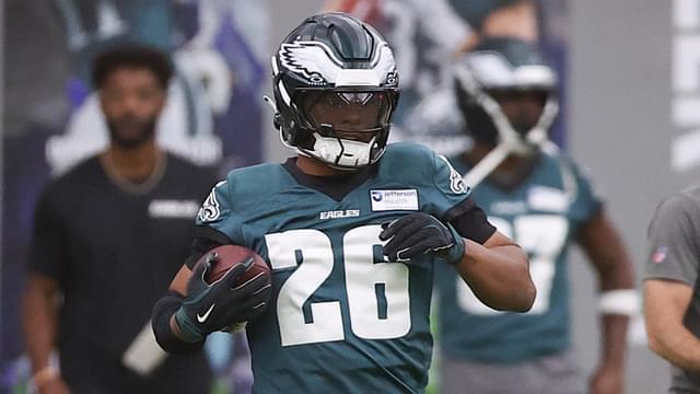 May 28, 2025; Philadelphia, PA, USA; Philadelphia Eagles running back Saquon Barkley (26) during OTAs at NovaCare Complex.