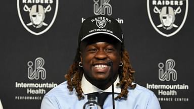 Las Vegas Raiders first round draft pick in the 2025 NFL Draft Ashton Jeanty, speaks to the media at Intermountain Health Performance Center.
