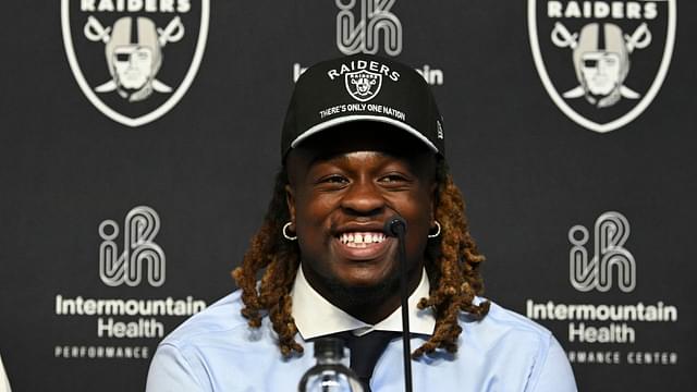 Las Vegas Raiders first round draft pick in the 2025 NFL Draft Ashton Jeanty, speaks to the media at Intermountain Health Performance Center.