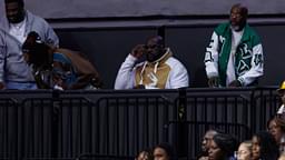 Former NBA player Shaquille O'Neal sits courtside during the first half between the Florida Gators and the LSU Tigers at Exactech Arena at the Stephen C. O'Connell Center