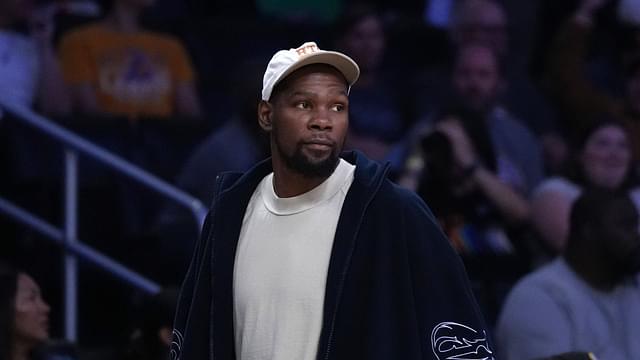 May 27, 2025; Los Angeles, California, USA; Kevin Durant attends a WNBA game between the Atlanta Dream and LA Sparks at Crypto.com Arena