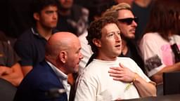 Mark Zuckerberg (right) and Dana White (left) during UFC 300 at T-Mobile Arena.