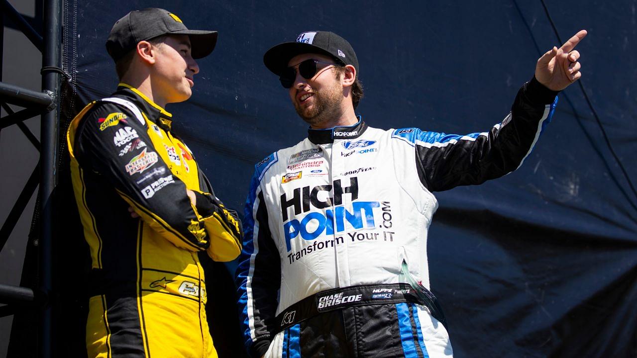 NASCAR Cup Series driver Christopher Bell (left) with Chase Briscoe during the Folds of Honor QuikTrip 500 at Atlanta Motor Speedway.
