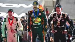 The podium of winning NASCAR Cup Series driver Martin Truex Jr. (19) second place finisher driver Austin Dillon (3) and third place finisher driver Kyle Busch (8) following the Busch Light Clash at the Los Angeles Memorial Coliseum.