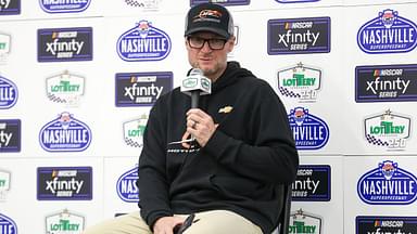 NASCAR Xfinity series car owner Dale Earnhardt Jr. speaks to the media after the Tennessee Lottery 250 at Nashville Superspeedway.