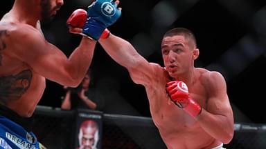 Aaron Pico (red gloves) and Henry Corrales (blue gloves) during Bellator 214 at The Forum.