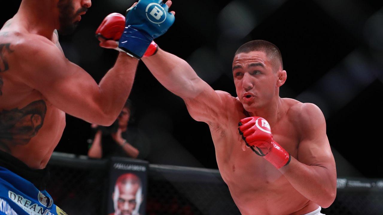 Aaron Pico (red gloves) and Henry Corrales (blue gloves) during Bellator 214 at The Forum.