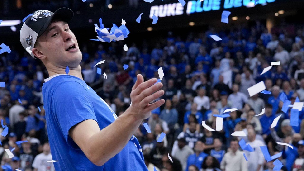 COOPER FLAGG 2 of the Duke Blue Devils of the Duke Blue Devils celebrates after Duke s Elite Eight win at the Prudential Center.