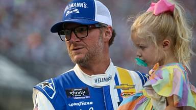 NASCAR Xfinity Series driver Dale Earnhardt Jr. (88) and his daughter Nicole before the race at Bristol Motor Speedway.