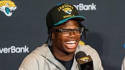 The Jacksonville Jaguars first-round pick, Colorado Buffaloes wide receiver and defensive back Travis Hunter answers questions during a press conference