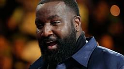 Dec 14, 2024; Las Vegas, Nevada, USA; Former NBA player Kendrick Perkins looks on during the fourth quarter between the Houston Rockets and the Oklahoma City Thunder. in a semifinal of the 2024 Emirates NBA Cup at T-Mobile Arena.