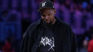 May 23, 2025; Los Angeles, California, USA; Kevin Durant attends the game between the Golden State Valkyries and the LA Sparks at Crypto.com Arena.